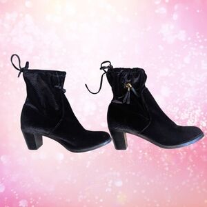 Lindsay Phillips Tara Ankle Boot Black Velvet Tassel Drawstring Size 8